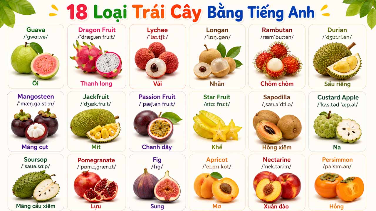 50 Loại Trái Cây Bằng Tiếng Anh Kèm Phiên Âm
