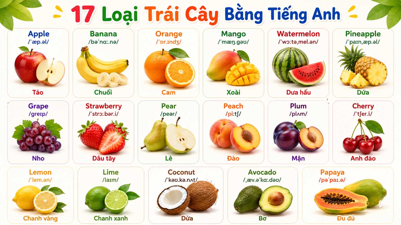 50 Loại Trái Cây Bằng Tiếng Anh Kèm Phiên Âm
