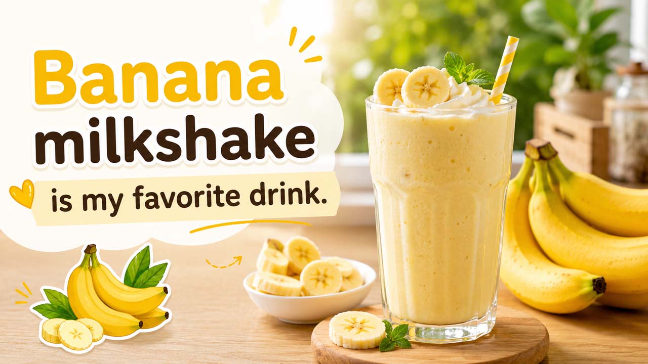 Banana milkshake is my favorite drink - Sinh tố chuối là thức uống yêu thích của tôi