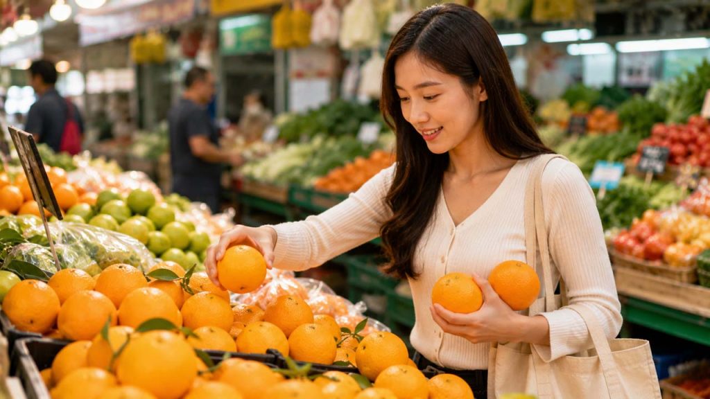 She bought some oranges at the market - Cô ấy mua vài quả cam ở chợ