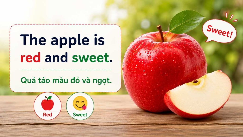 The apple is red and sweet - Quả táo màu đỏ và ngọt